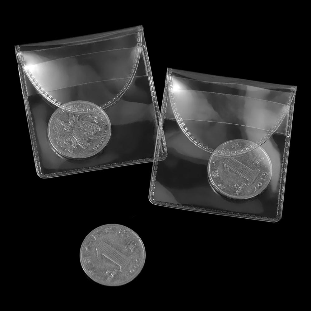 20pcs PVC Coin Protector Pouch Single Pocket Clear Plastic Sleeves Pocket Coin Sleeves  Jewelry