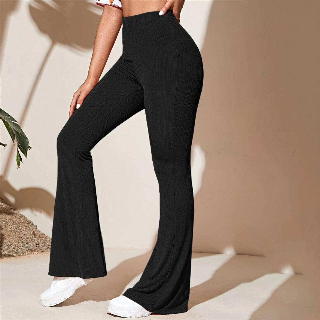 

Летние расклешенные брюки с высокой талией и высокой талией, однотонные брюки для йоги, женские модные повседневные вязаные спортивные брюки XS чёрный