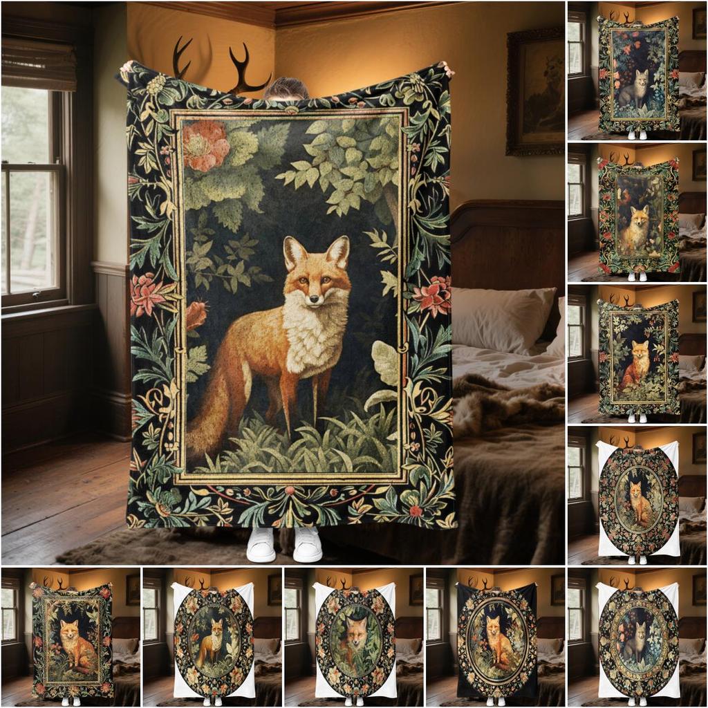 1pc Medieval style art fox blanket, al season lightweigh Poster blanket home office outdoor nap multifunc Poster blanketional blanket