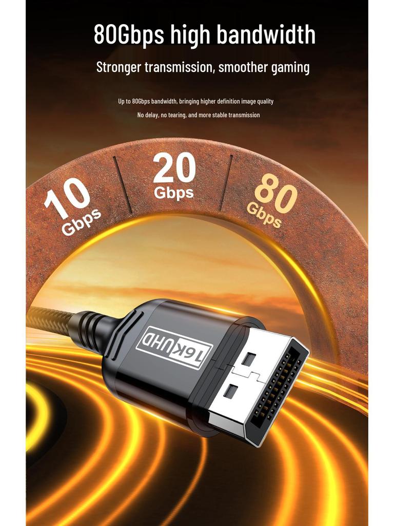 DP 2.1 Gaming Cable: 16K HD Video Cable Compatible with 8K/4K for Computer Graphics Card Display