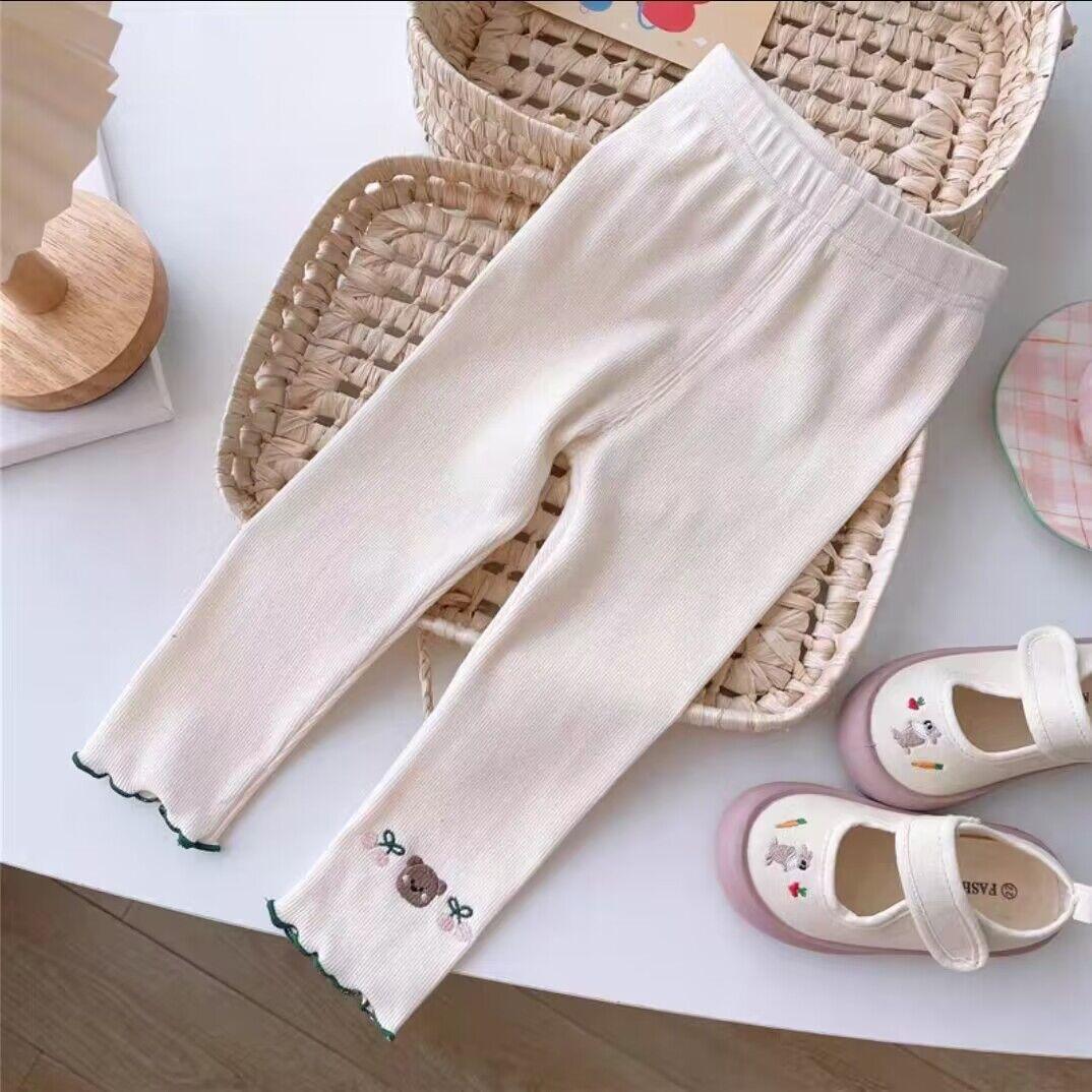 Summer Girls Cherry Bear Embroidered Ice Silk Leggings - Lightweight and Stylish for Kids 90cm абрикосовый