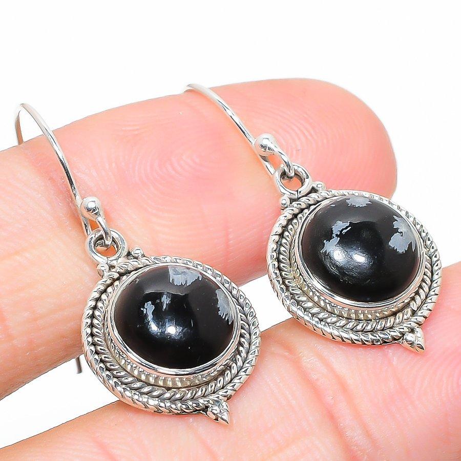 Natural Snowflake Obsidian Gemstone 925 Solid Sterling Silver Earring 1.25" o9p05