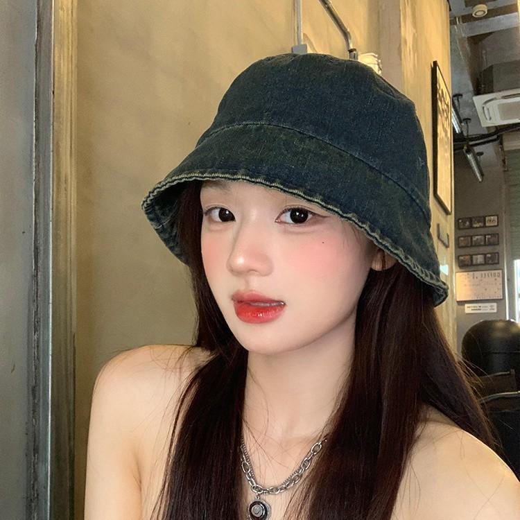 Retro and Old Washed Denim Versatile Bucket Hat Women's Summer Big Head Circumference Showing Face Small Sunshade Sunscreen Basin Hat