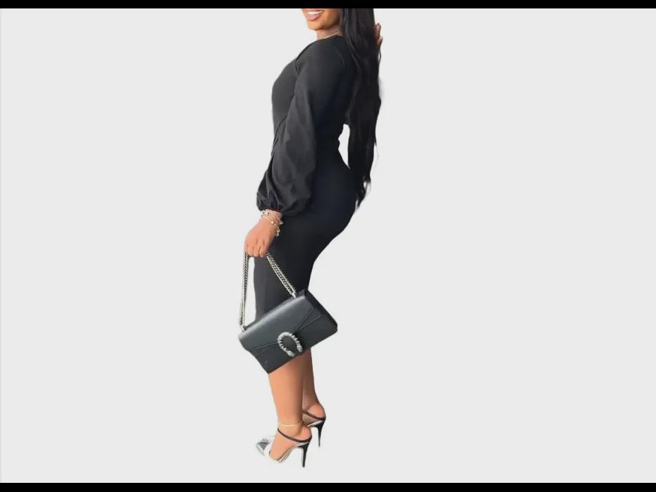 European and American Women's Autumn/Winter Lantern Sleeve Fashion Commuter Dress