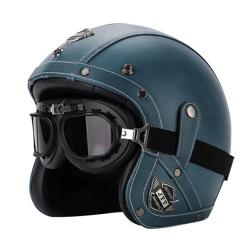 Retro Helmet Electric Motorcycle Leather Helmet Summer Pedal Cruise Motorcycle Harley Men and Women Three Quarter Helmet Half Helmet