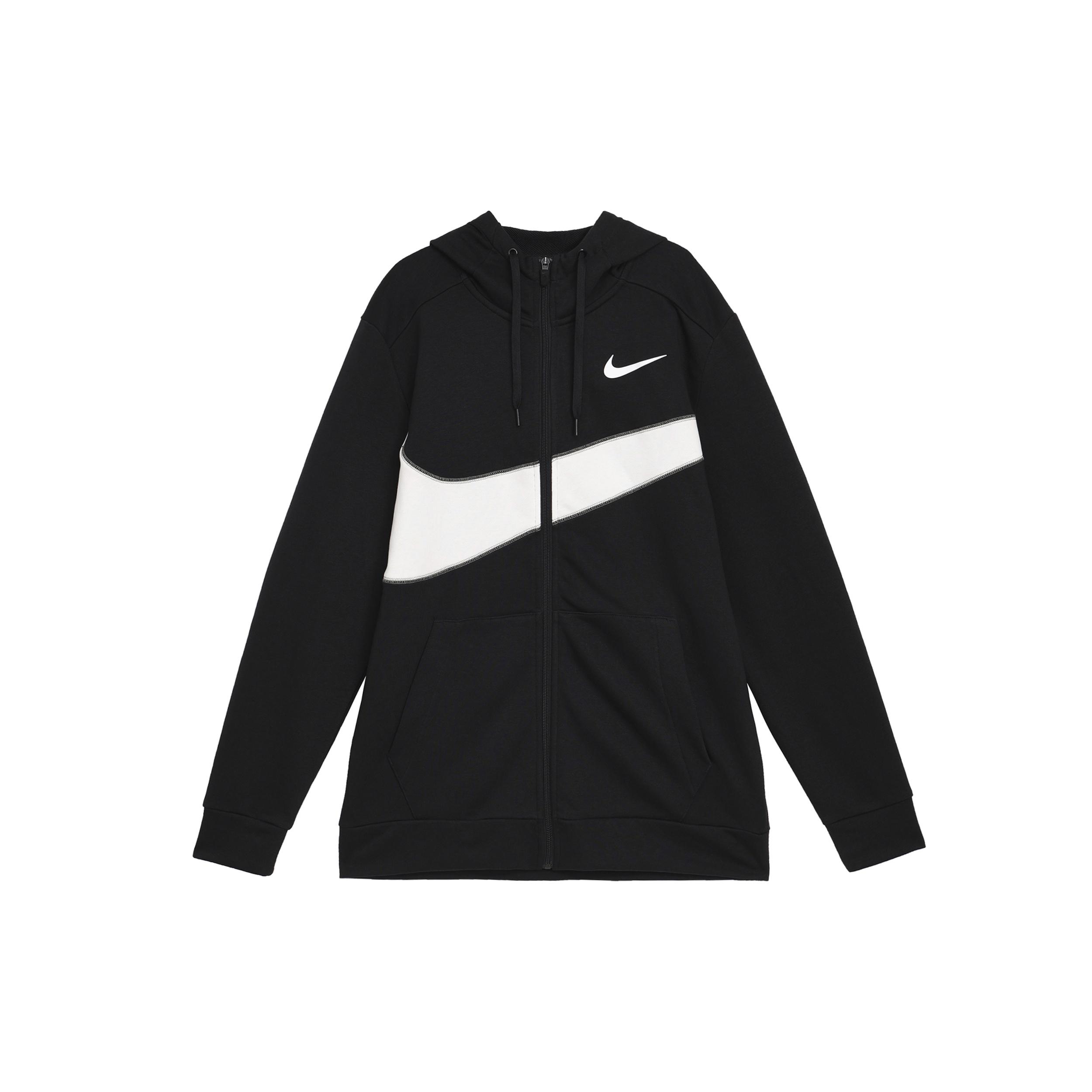 Nike Dri-FIT Fleece Full-Zip Fitness Hoodie Black White Men s FB8576-010 S