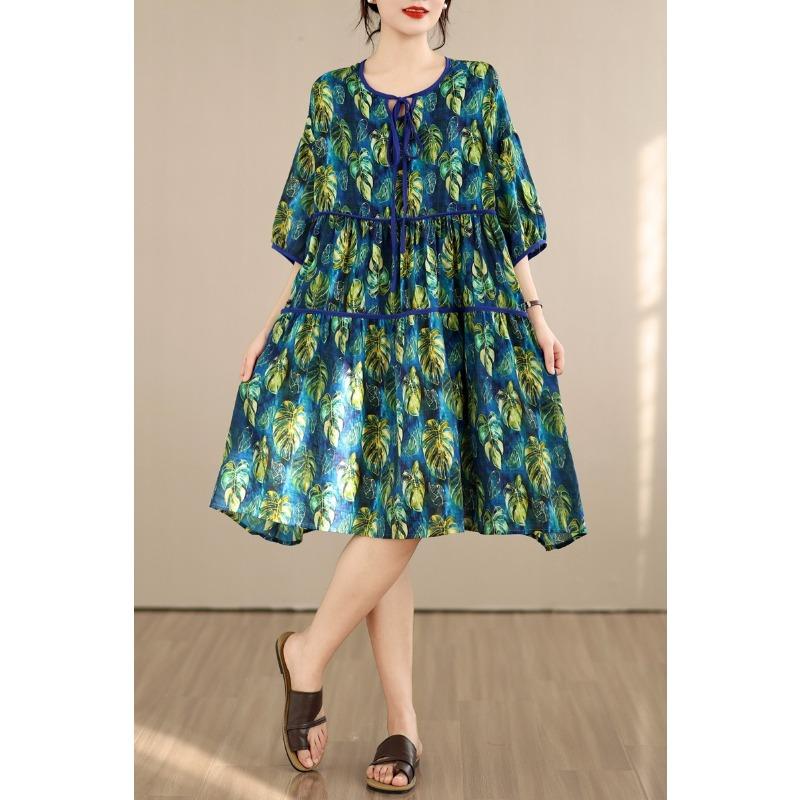 DIMANAF New 2026 Women Sundress Plus Size Summer Long Dress Loose Oversize Maxi Lady Floral Cotton Dress