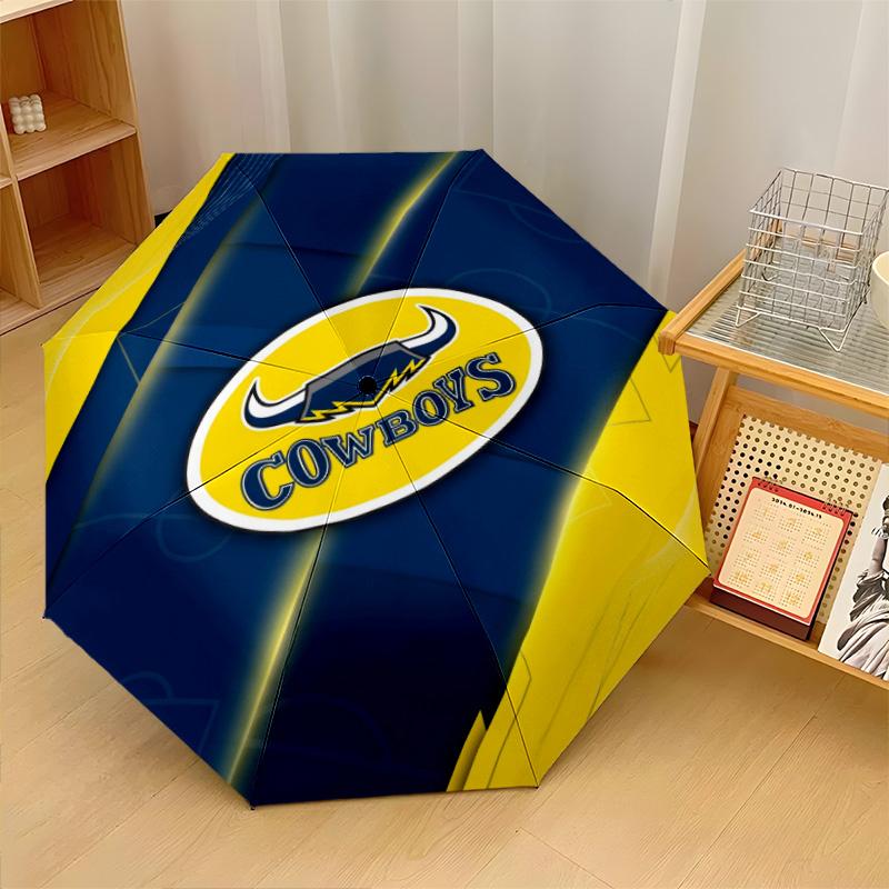 North Queensland Cowboys Print Auto 8?Ribs Folding Umbrella Wind Resistant Lightweight Automatic Umbrella For Daily Travel