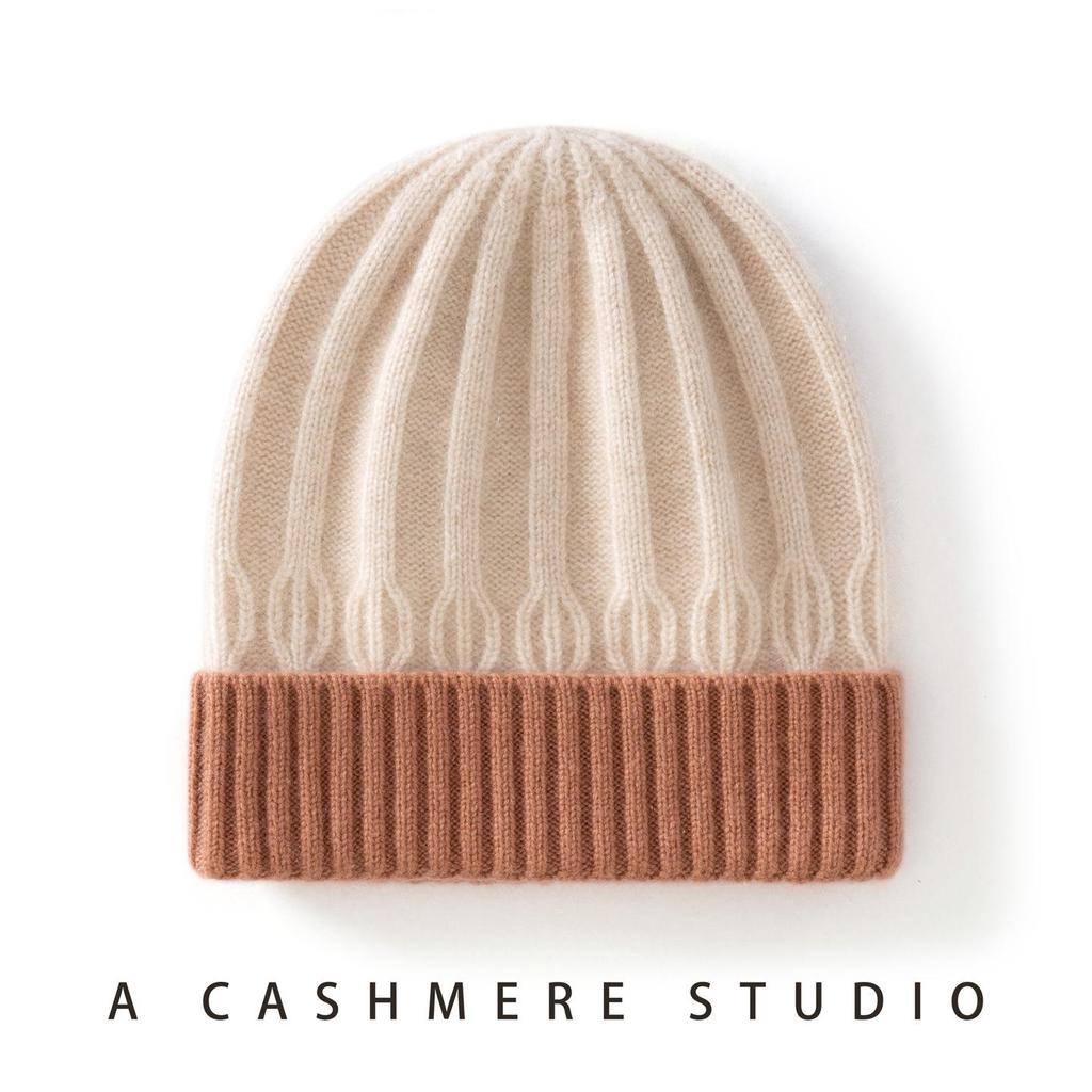 2025 Autumn/Winter Children's Cashmere Color Block Knit Beanie - Fashionable and Versatile Headwear