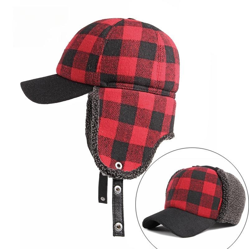 Buffalo Plaid Trapper Baseball Cap Winter Warm Fleece Lined Earflap Hat Aviator Bomber Cap for Men Women