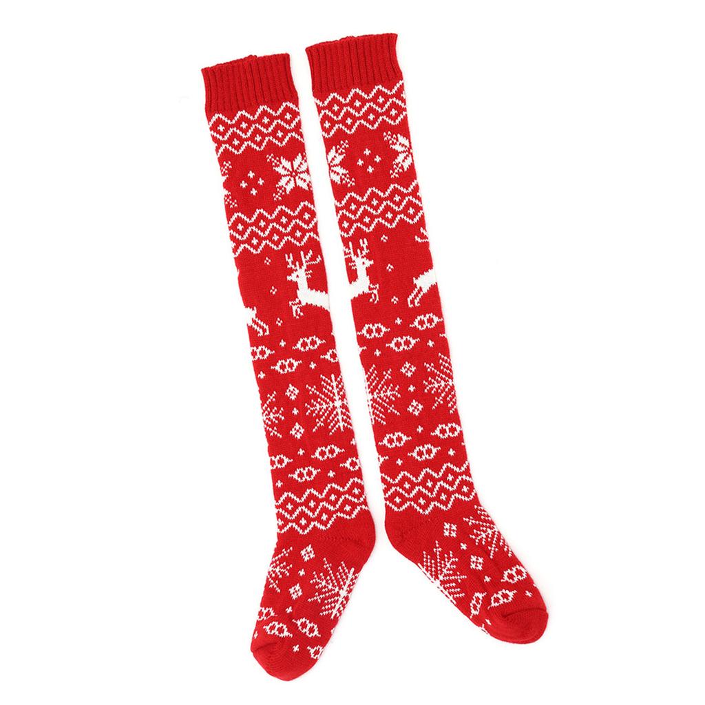 Winter Holiday Thigh High Stockings for Women Christmas Reindeer Snowflake Knitted Over Knee Boot Socks Long Leg Warmers