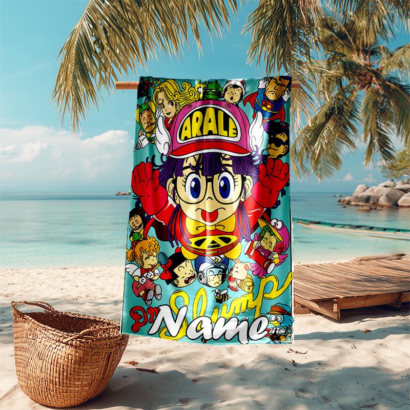 Personalized customized proof beach towel with Arale Norimaki  pattern - soft, absorbent, quick-drying, perfect swimming, camping&bathing