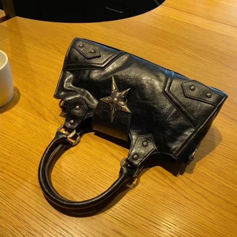 Women's Gothic Punk Shoulder Bag Vintage Black High Capacity PU Leather