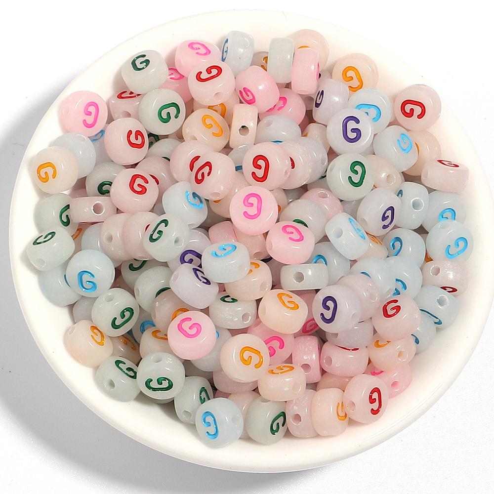 100Pcs/Lot 7mm Acrylic Luminous Beads Translucent Colorful Letter A-Z Flat Round Beads Diy Fashion Bracelet Necklace  Jewelry