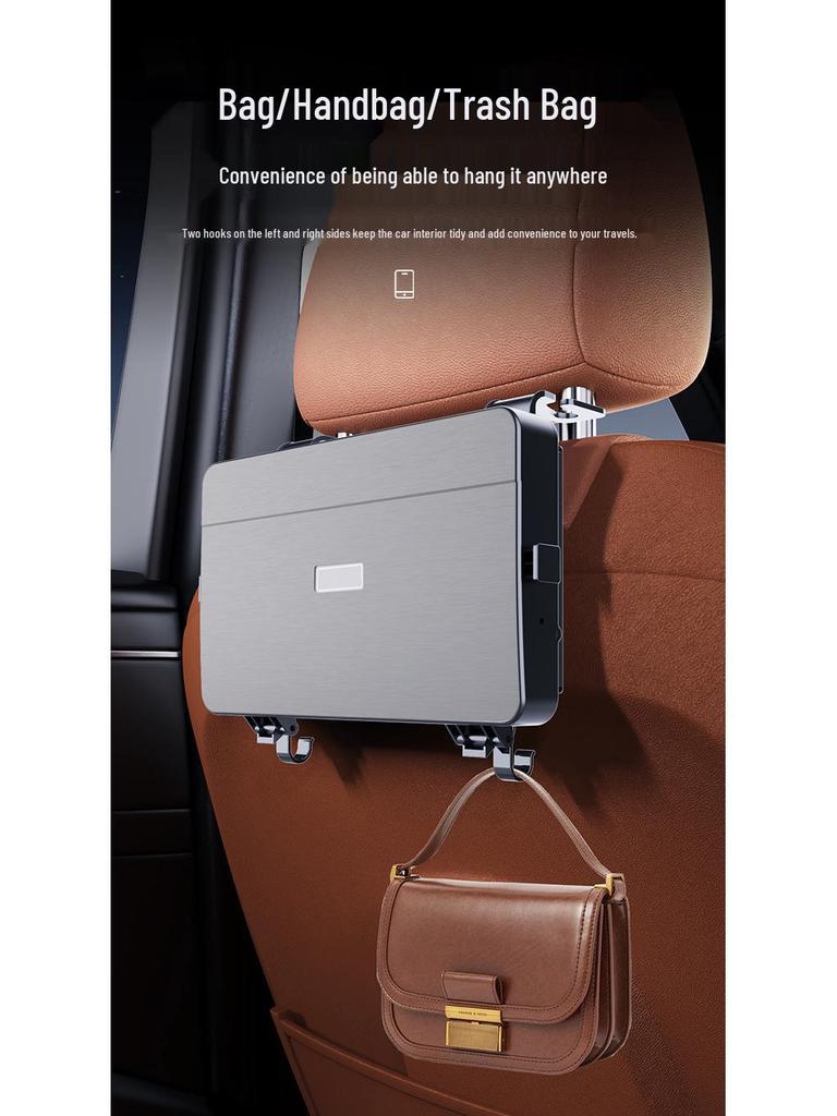 Aluminum Car Seat Phone Holder & Desk with Magnetic Headrest Attachment
