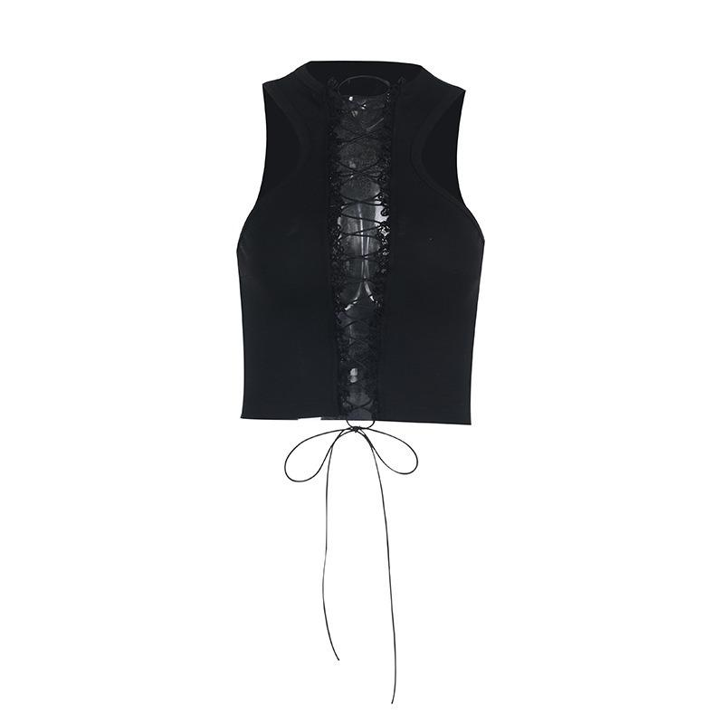 Women Sexy Strappy Sleeveless Slim Fit Solid Cropped Casual Tank Top