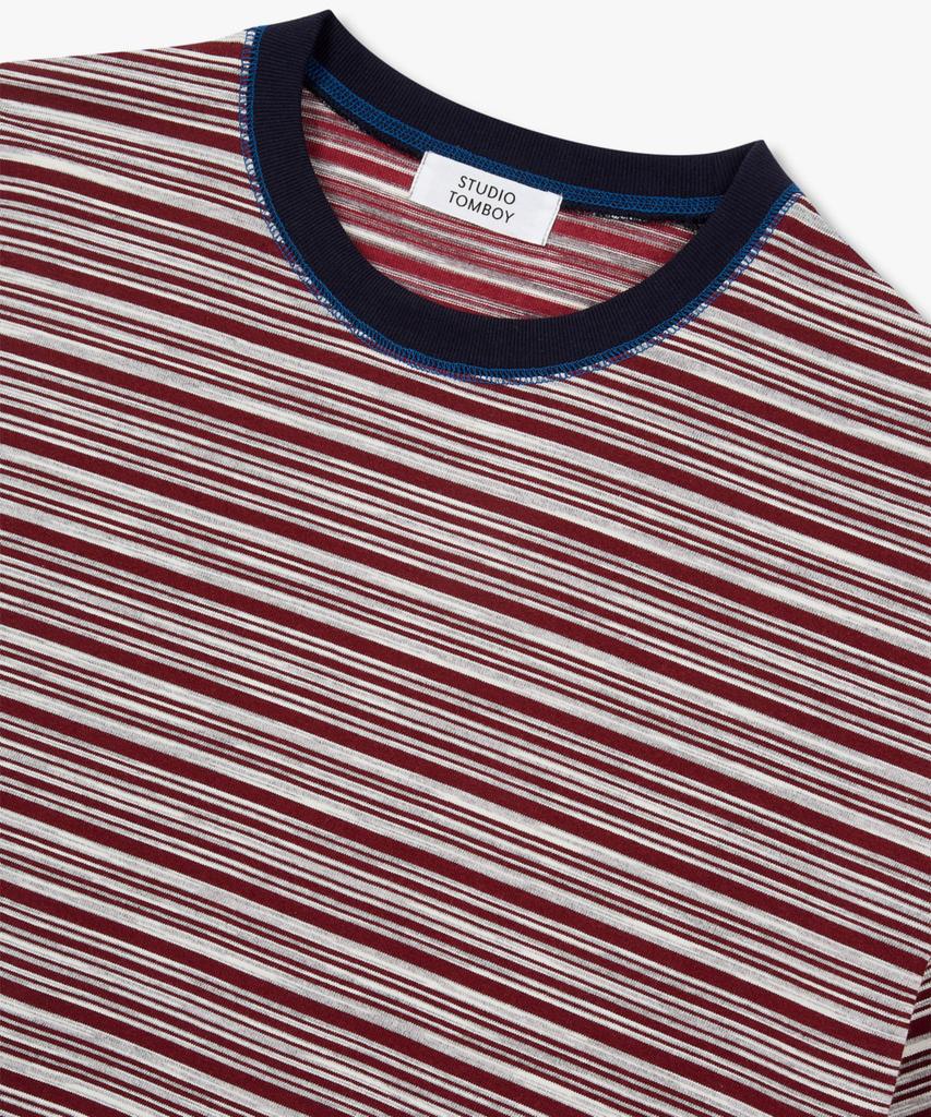 STUDIO TOMBOY [Men] Stitched Multi-Stripe T-Shirt_Red 9156222319