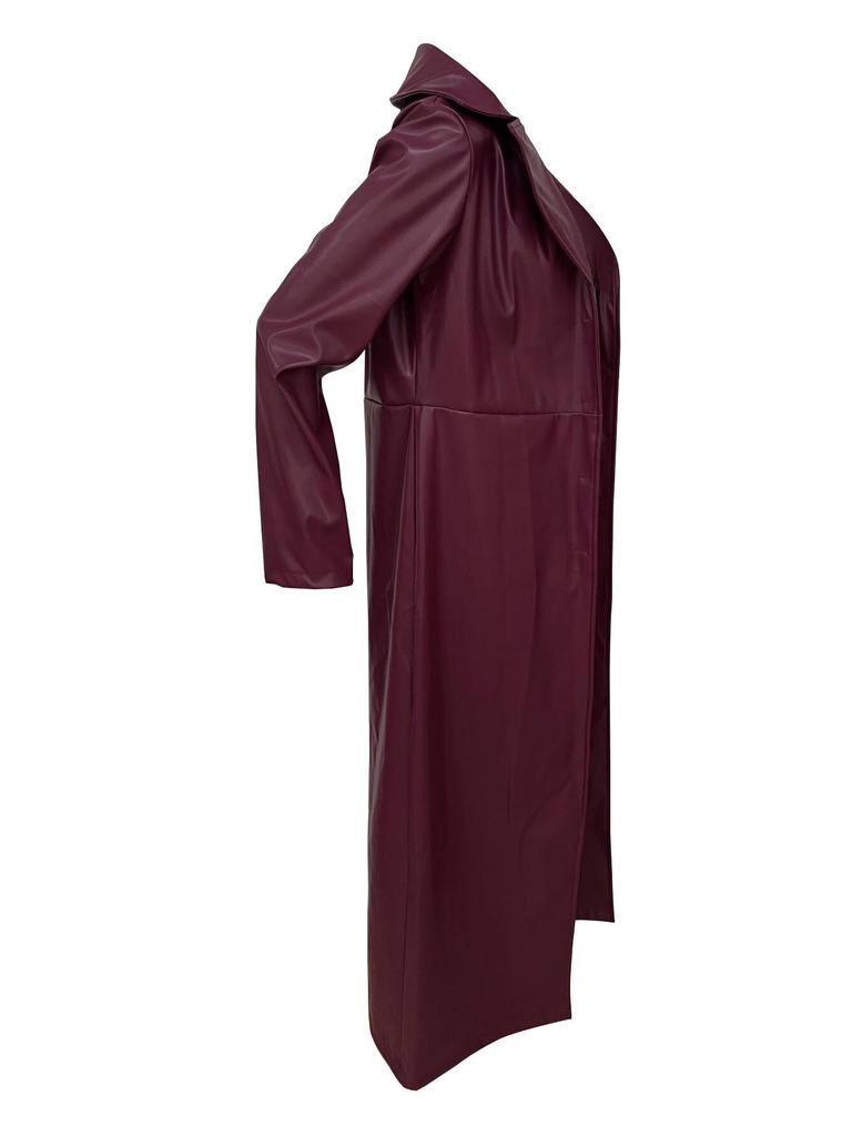 LD2271 Women's Autumn/Winter Long Leather Lapel Cardigan - Buttoned, Warm, Trendy Streetwear Jacket