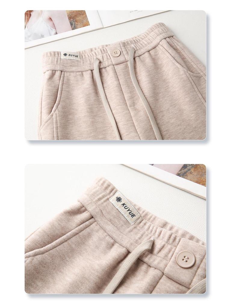 Women's 2024 Apricot Wool Blend High-Waisted Straight-Leg Cropped Pants - Casual, Loose, and Slimming for Autumn/Winter.