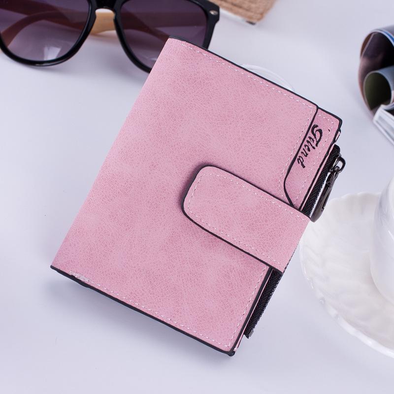 Korean Retro Buckle Women’s Multi-Card Zipper Wallet - Frosted Short Coin Purse