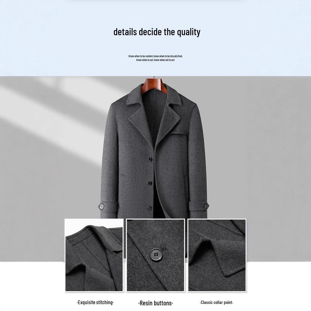 Men's Mid-Length High-End Woolen Trench Coat - Autumn/Winter Warmth