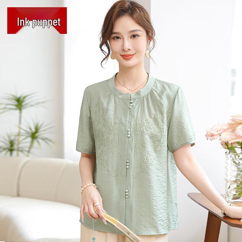 Moyou Women s New Chinese Style Embroidered Summer Shirt 3XL
