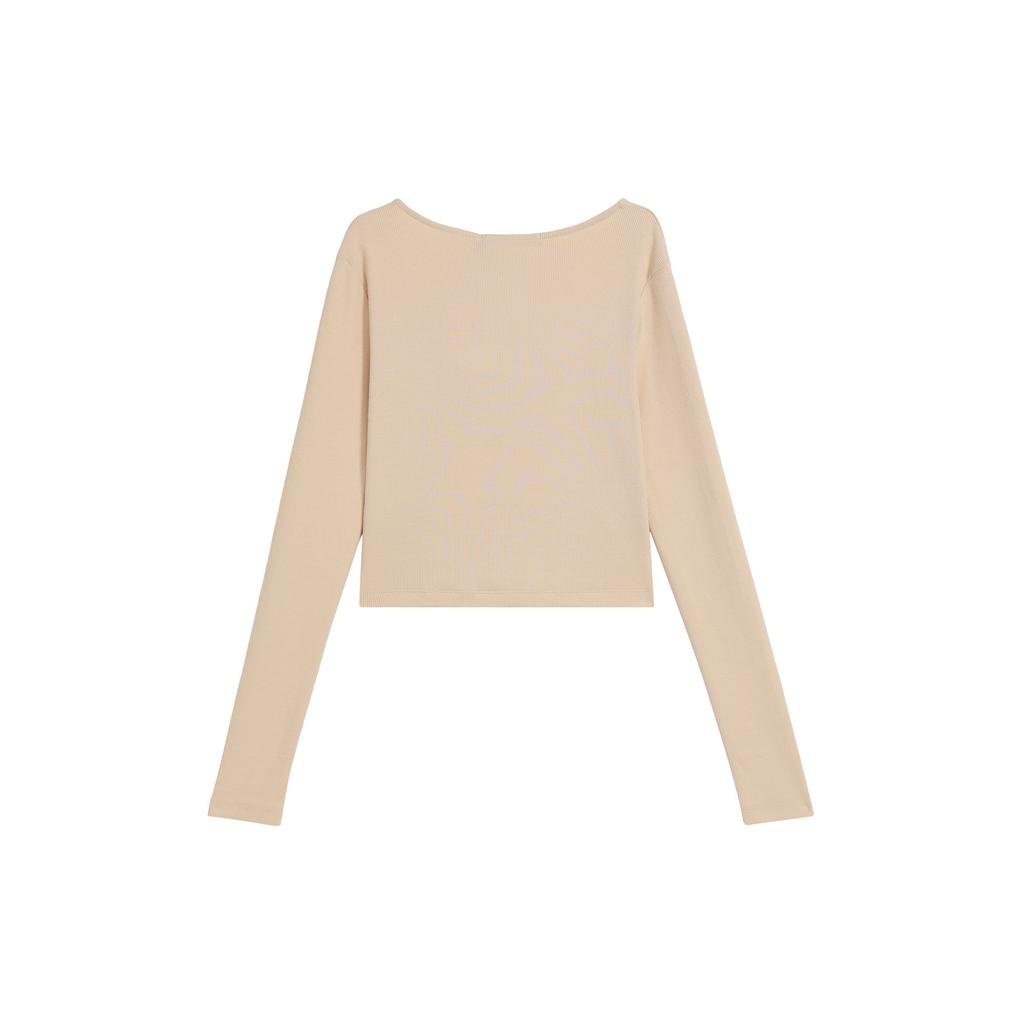 Calvin Klein Solid Color V-Neck Sweet And Spicy Long Sleeve T-Shirt Women tops Light-Pink J222025-ABJ