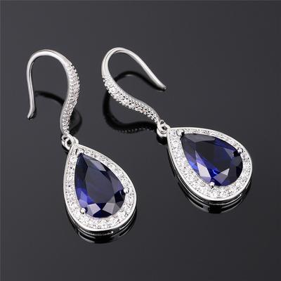 Boucles d'oreilles pendantes Goutte d'eau Zircone Cubique Bleu pour Femmes Boucles d'oreilles Étincelantes Fiançailles Mariage Femmes Bijoux