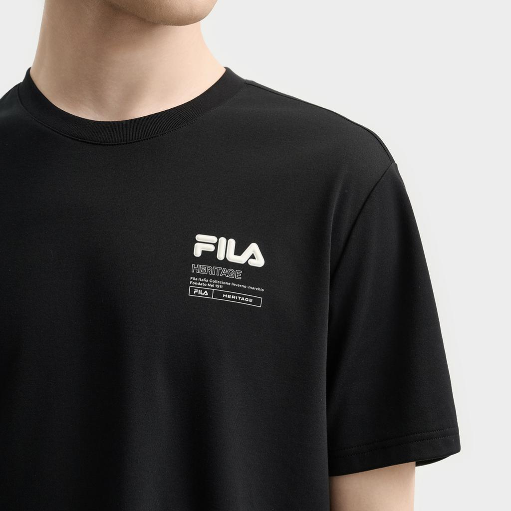 Fila Heritage Fashion Personality Trend Classic Casual Versatile Round Neck Printed Short Sleeve T-Shirt Men T-Shirt Black F11M538121FBK