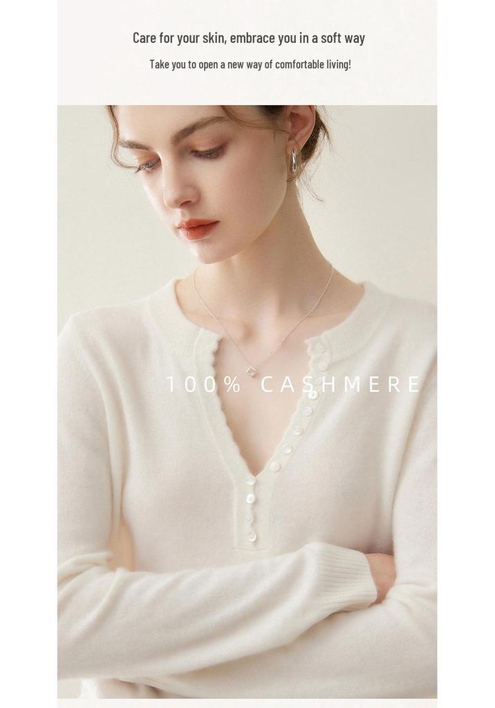 Women's Pure Cashmere Scissor Collar Knit Sweater - Autumn/Winter Loose Pullover Base Layer