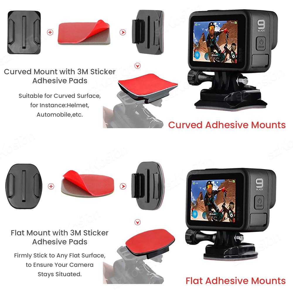 Helmet Adhesive Sticky Mounts Flat Curved Mount For GoPro Hero 13 12 11 10 9 8 Insta360 X5 X4 AKASO DJI OSMO Action 5 Pro SJCAM