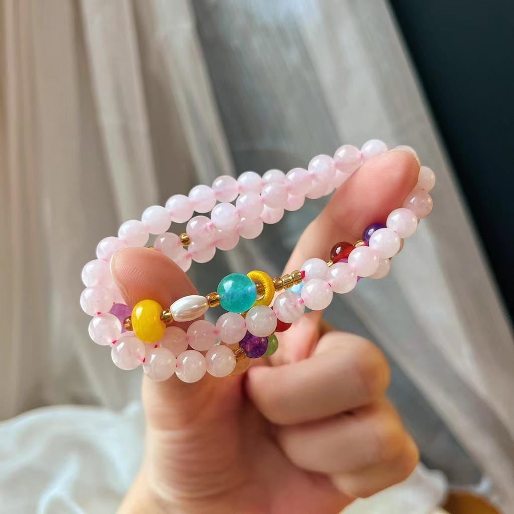Retro Small Particle Natural Powder Crystal Multi-Circle Bracelet Bracelet.