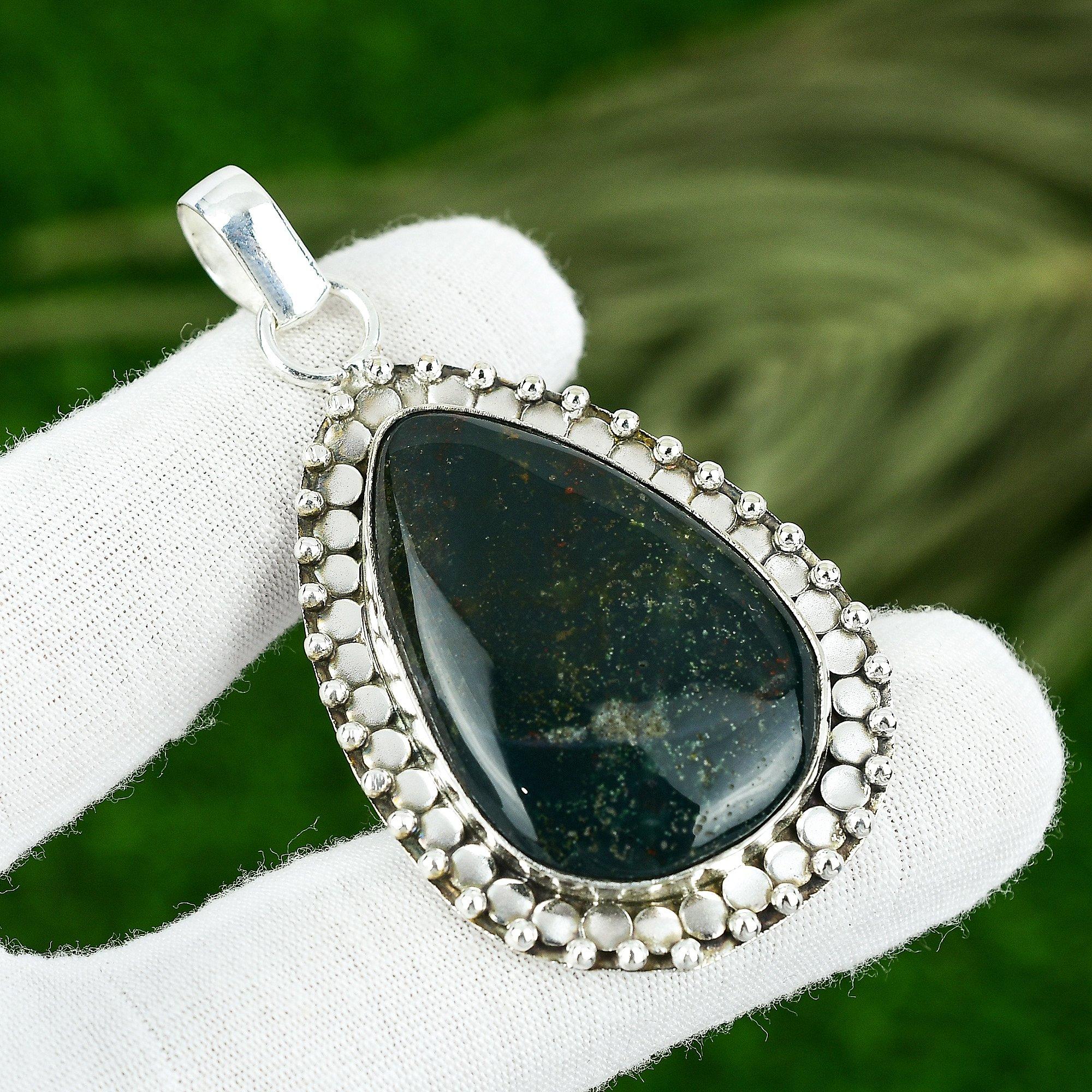 

Natural Bloodstone Gemstone Indian Jewelry 925 Sterling Silver Pendant For Girls