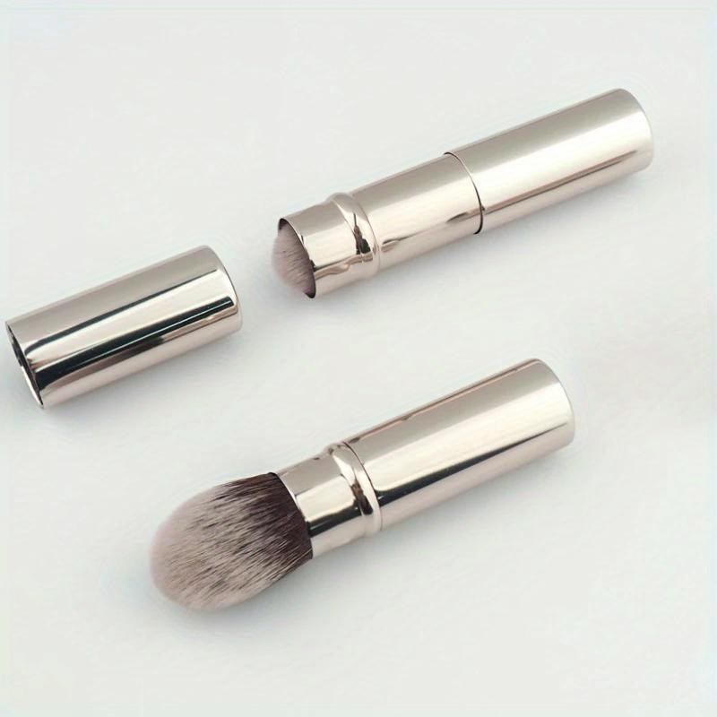 1pcs Small Retractable Cosmetic Brush Mini Portable Face Powder Powder Blusher Highlight Brush Fiber Hair Metal Handle Brush