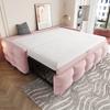 Pat tapitat Canapea extensibilă 90/180*190cm, Pat tip pouf, Material catifea teddy, Cu cadru cu lamele, Pat multifuncțional, Roz (Fără Saltea)