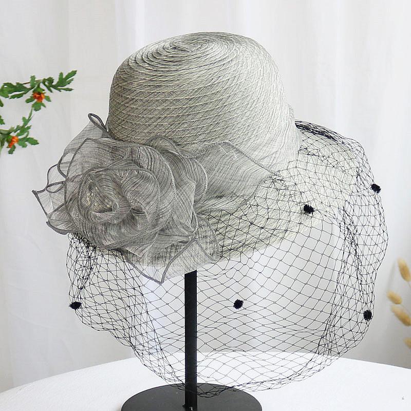 WTEMPO Solid Color Breathable Wide Brim Mesh Patchwork Hats Women's Retro Elegant Foldable Summer Flower Sun Hats