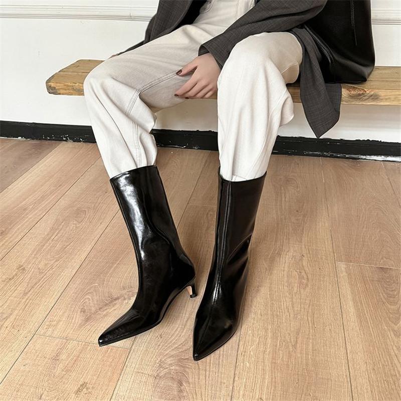 Fashion New Autumn Winter Split Leather Women Boot Shoes for Women Pointed Toe Mid-calf Boots Fashion Boots Handmade Zapatos De Mujer