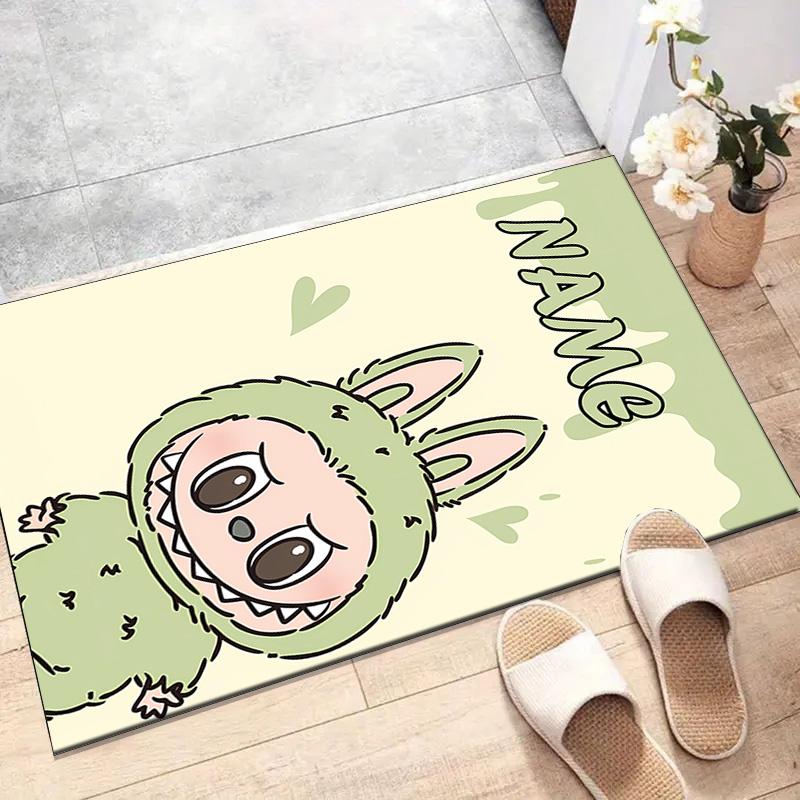 Custom Labubu Mat Personalized Name, Polyester Washable Indoor Entryway Rug, Gift for Christmas, Easter, Thanksgiving Day