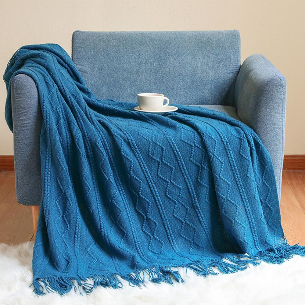 Simple Striped Knitted Blanket Cover Nap Blanket Solid Color Air Conditioning Blanket Multifunctional Blankets Shawl 127x180cm