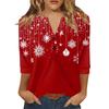 Women's T Shirt Christmas Print Button 3/4 Sleeve Daily Weekend Fashion Basic V- Neck Regular Top