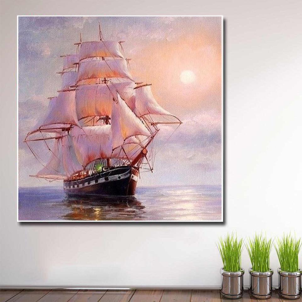 Full Drill Square 5D DIY Diamond Painting Sailboat Diamond Embroidery Landscape Picture Of Rhinestone Decor Home