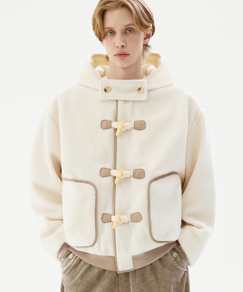 Trillion Unisex Fleece Duffle Hooded Coat Jacket [Ivory]
