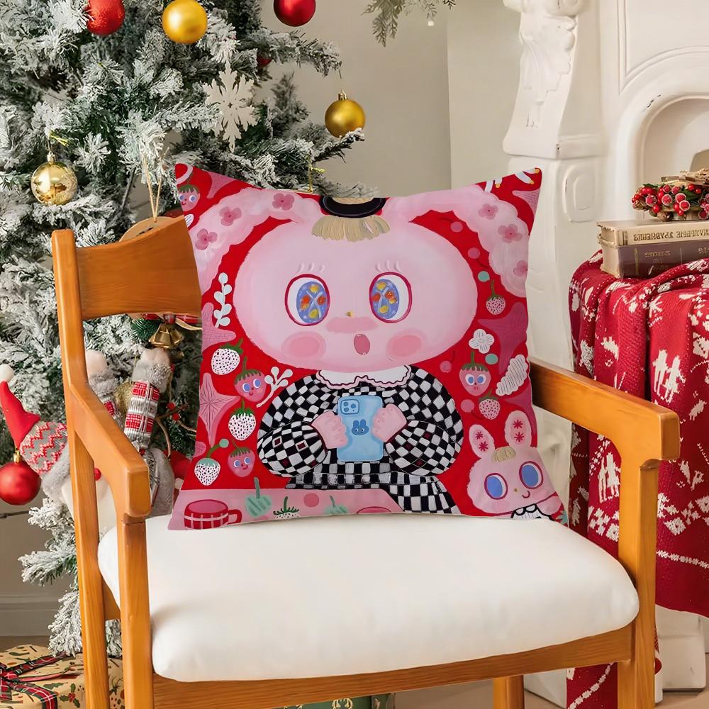 Cute Rabbit Cartoon KKima Artist Pillow Case Silky Short Plush With Invisible Zipper Dustproof Sofa Cushion Cover
