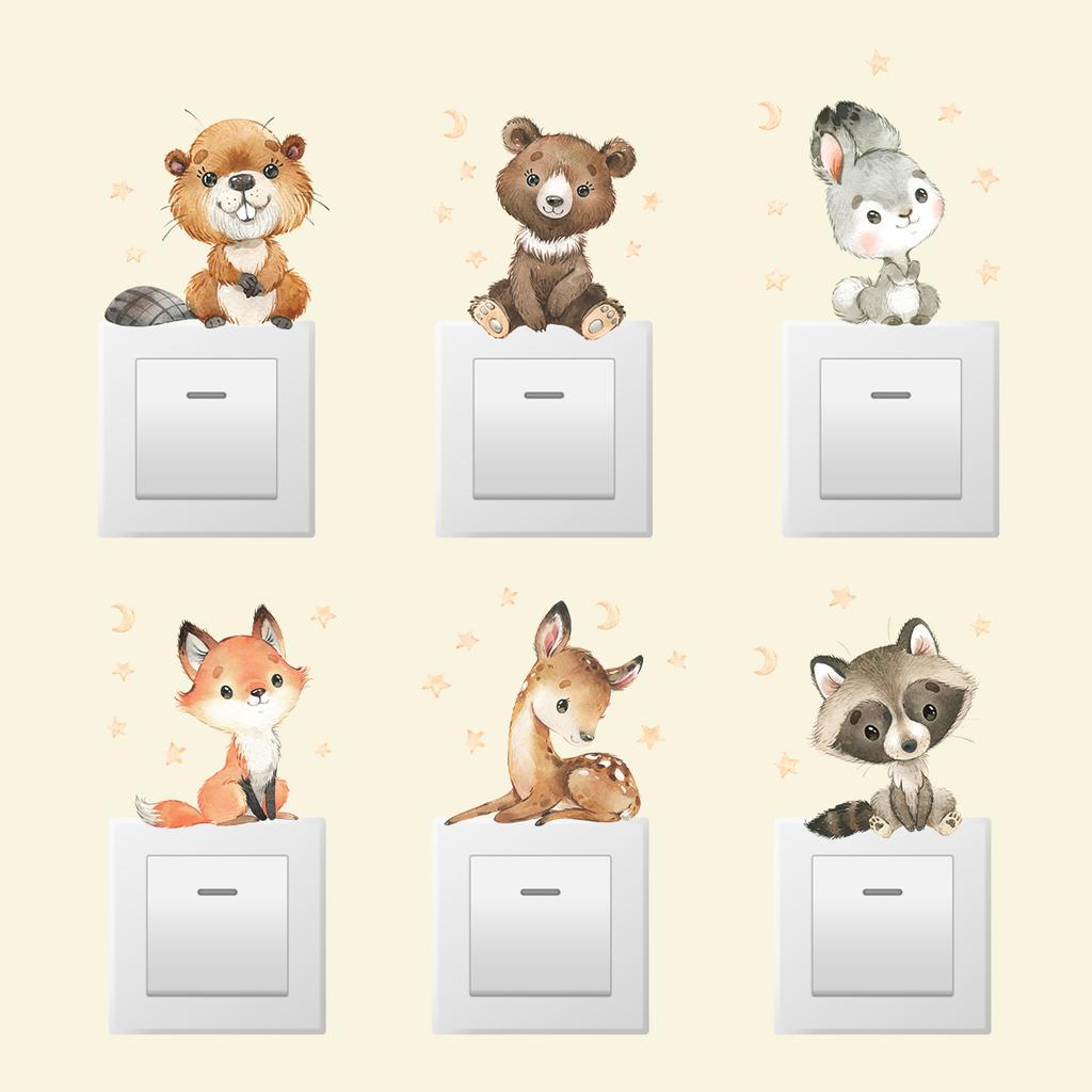 2PC Cartoon Cute Africa Animals Wall Stickers Elephant Giraffe Bear Fox Kids Room Kindergarten Home Decoration