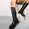 Women's Western Cowboy Boots Knee-high Boots Metal Belt Buckle Block Heel Platform Tall Knight Boots