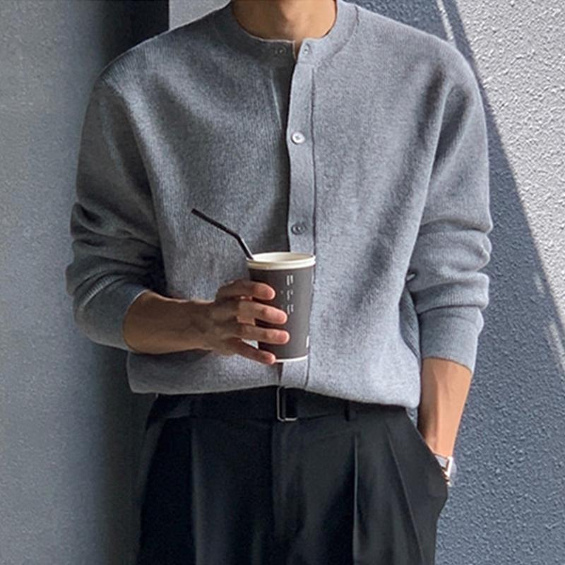 Men's Knitted Luxury Button Cardigan Sweatercoat Casual Long Sleeve O Neck Solid Color Vintage Korean Autumn Clothing