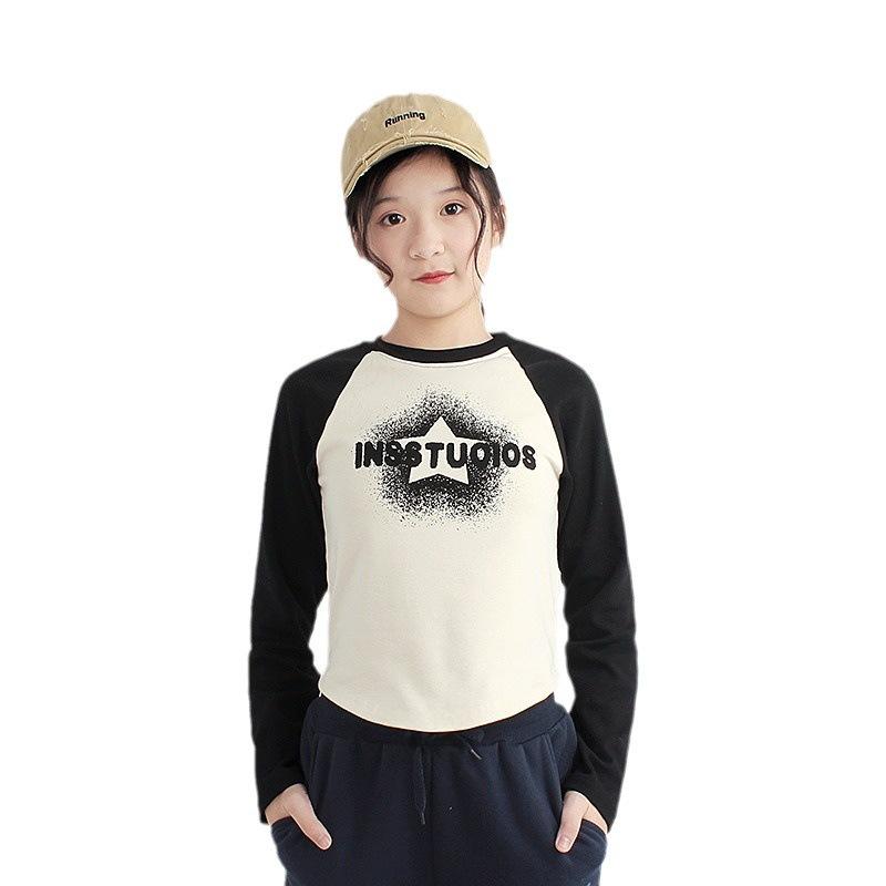 Neue langärmlige T-Shirts im koreanischen Stil für Mädchen - Warm, kurz und stilvoll für Frühling und Herbst