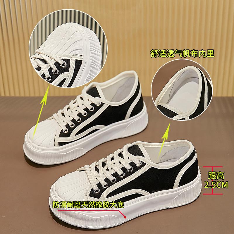 Plátěné boty s mušlí dámské 2025 jarní nové dámské ležérní sušenkové boty módní ploché boty všestranné dámské boty trend