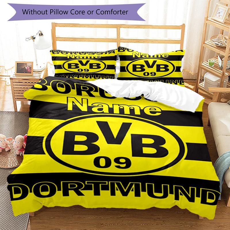 3Pcs Custom Name Borussia Dortmund Bedding Set Duvet Cover Closure Includes 1Duvet Cover 2Pillowcases Soft And Comfortable For All Seasons