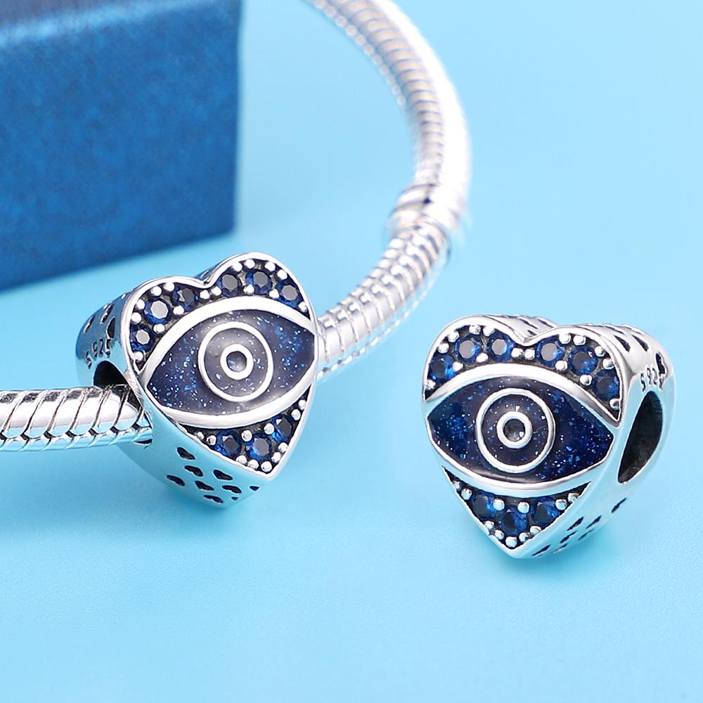 Fit 925 Silver Charms Beads Mysterious Devil's Eye Fatima's Hand Pendant Charms For Women Fine DIY Jewelry